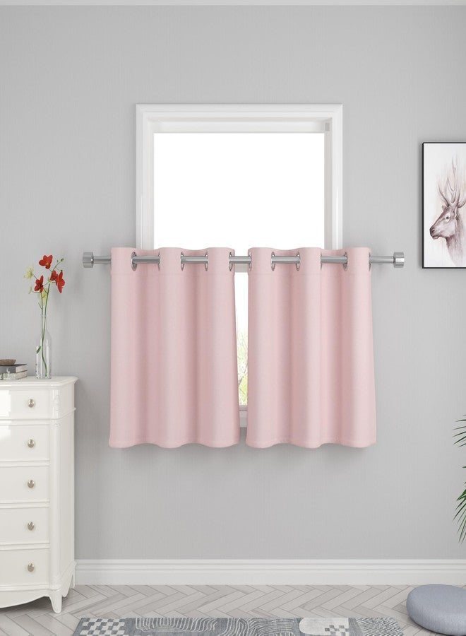 UPOPO Pink Kitchen Tier Curtains Over Sink 30 inches Long Privacy Linen Textured Cafe Curtains Short Bathroom Small Mini Cabinet Caravan Basement Half Window Curtain Bedroom 2 Panels Grommet Top - Image 1